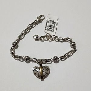 Brighton‎ Acoma Heart Charm Bracelet Silver Plated Women's Jewelry New